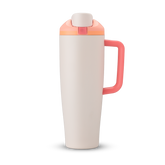 FreeSip Tumbler 40oz in Sparkling Sherbet — cream white body with coral pink lid and handle, viewed from the handle side