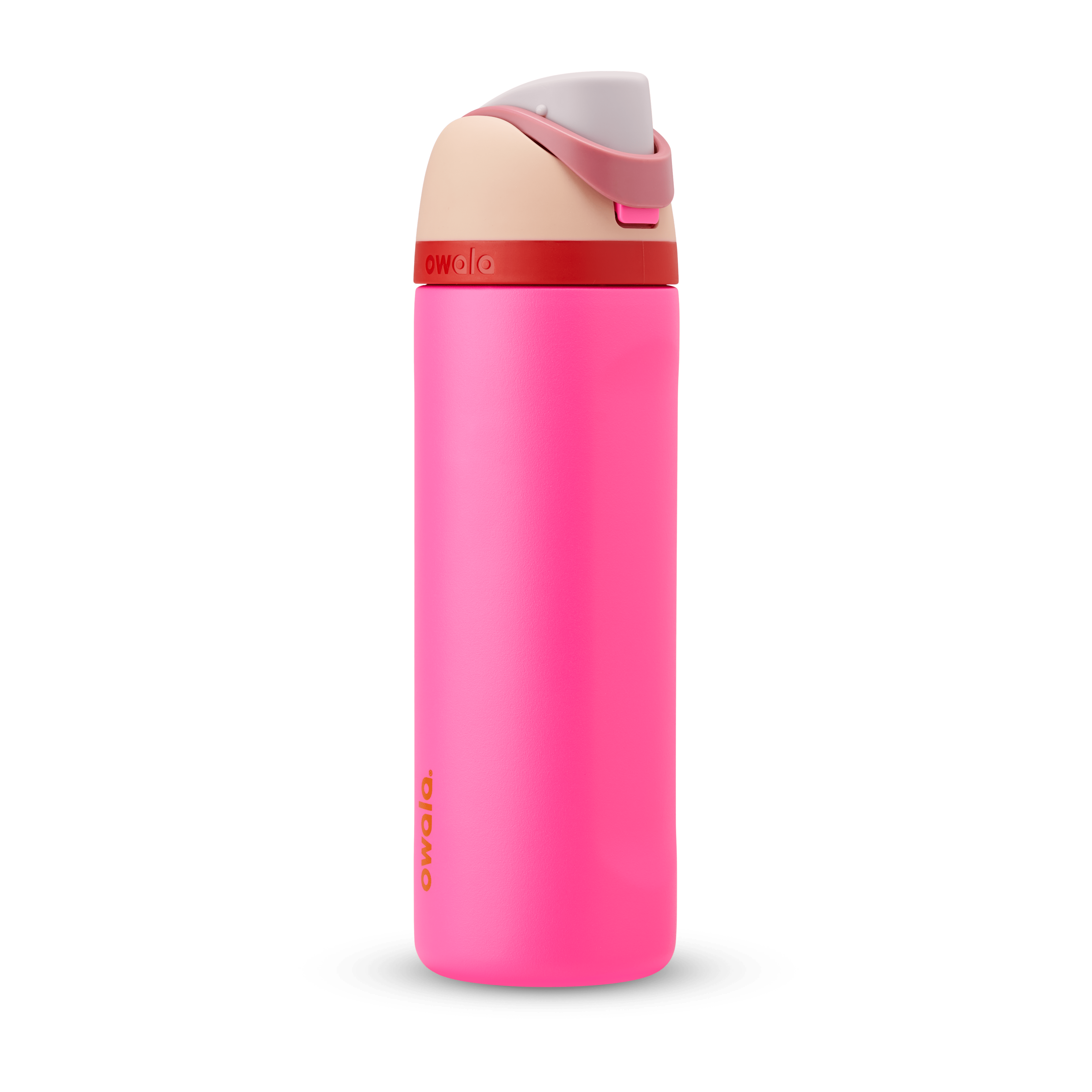 FreeSip 24oz water bottle, neon hot pink body with blush pink and dark rose color-block flip cap